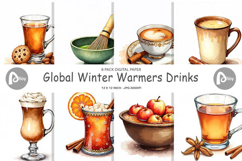 Digital Paper Global Winter Warmers Watercolor Digital Pattern artnoy 