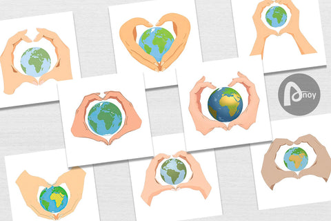 Digital Paper Globe in a Heart Hands Digital Pattern artnoy 