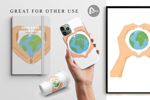 Digital Paper Globe in a Heart Hands Digital Pattern artnoy 