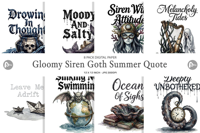 Digital Paper Gloomy Siren Goth Summer Quote Digital Pattern artnoy 