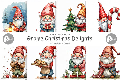 Digital Paper Gnome Christmas Delights Digital Pattern artnoy 