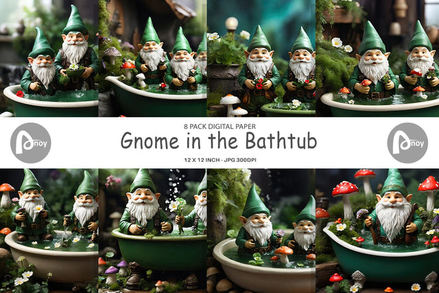 Digital Paper Gnome in the Bathtub Digital Pattern artnoy 