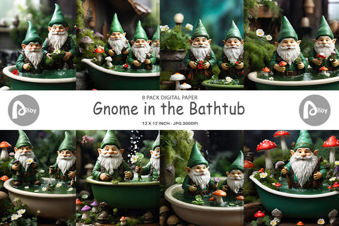 Digital Paper Gnome in the Bathtub Digital Pattern artnoy 