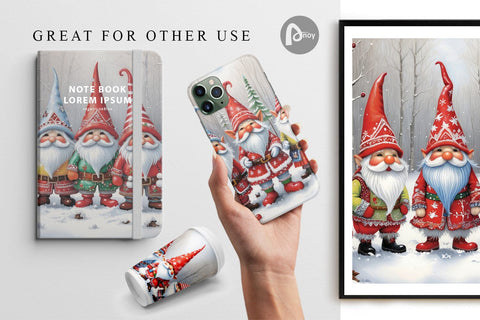 Digital Paper Gnomes in Winter Snow Digital Pattern artnoy 