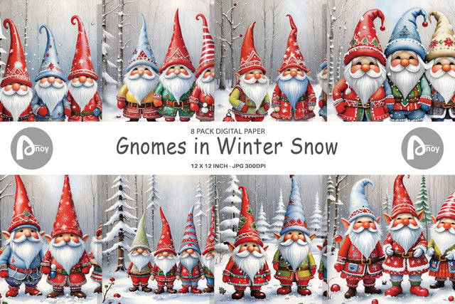 Digital Paper Gnomes in Winter Snow Digital Pattern artnoy 