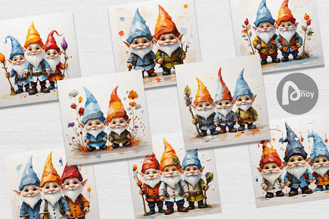 Digital Paper Gnomes Painting Oil Digital Pattern artnoy 