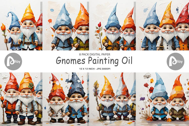 Digital Paper Gnomes Painting Oil Digital Pattern artnoy 