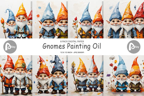 Digital Paper Gnomes Painting Oil Digital Pattern artnoy 