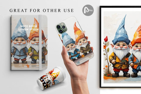 Digital Paper Gnomes Painting Oil Digital Pattern artnoy 