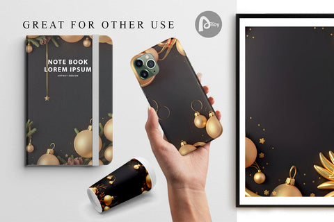 Digital Paper Gold Baubles Ornaments Digital Pattern artnoy 