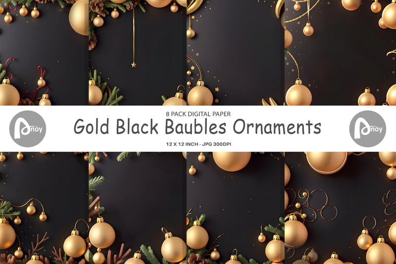 Digital Paper Gold Baubles Ornaments Digital Pattern artnoy 