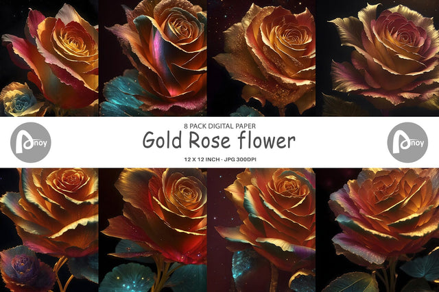 Digital Paper Gold Rose flower Digital Pattern artnoy 