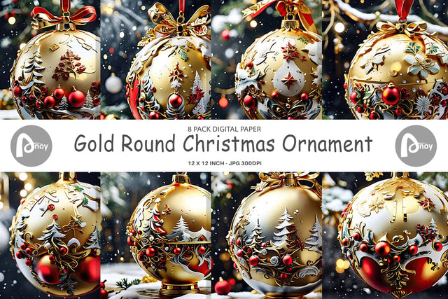 Digital Paper Gold Round Christmas Digital Pattern artnoy 