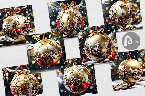 Digital Paper Gold Round Christmas Digital Pattern artnoy 
