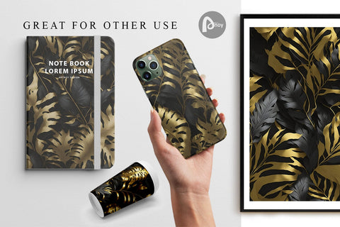 Digital Paper Gold Tropical Leaves Digital Pattern artnoy 