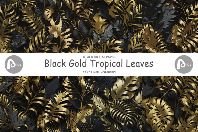 Digital Paper Gold Tropical Leaves Digital Pattern artnoy 
