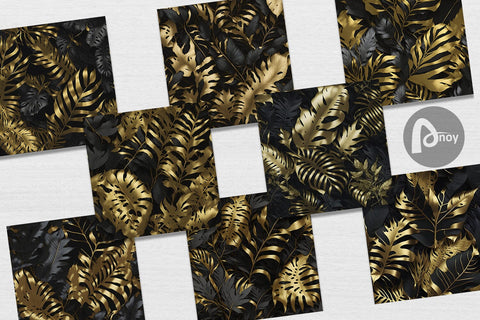 Digital Paper Gold Tropical Leaves Digital Pattern artnoy 