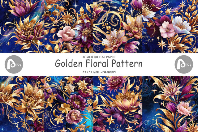 Digital Paper Golden Floral Pattern Digital Pattern artnoy 