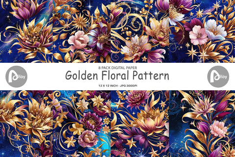 Digital Paper Golden Floral Pattern Digital Pattern artnoy 