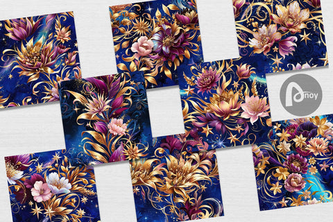 Digital Paper Golden Floral Pattern Digital Pattern artnoy 