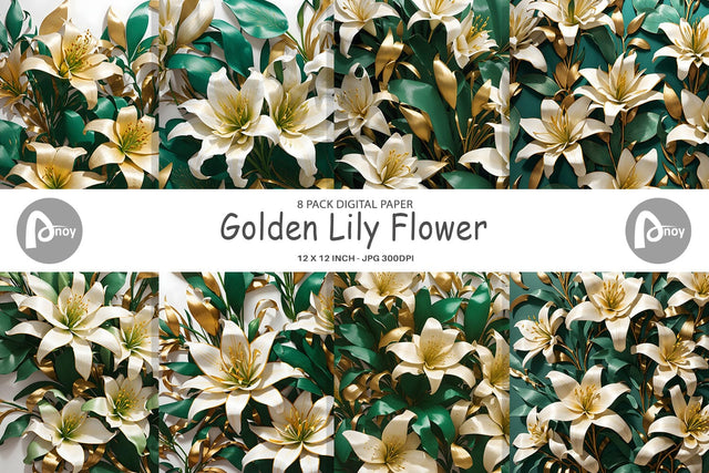 Digital Paper Golden Lily Flower Digital Pattern artnoy 