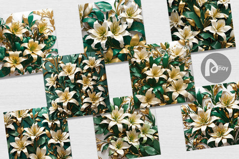Digital Paper Golden Lily Flower Digital Pattern artnoy 