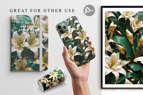 Digital Paper Golden Lily Flower Digital Pattern artnoy 