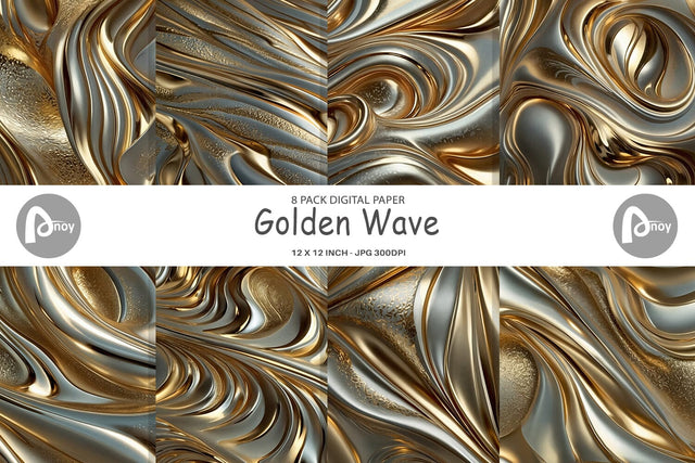 Digital Paper Golden Wave Digital Pattern artnoy 