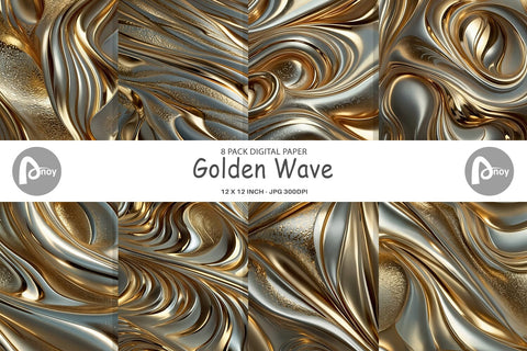 Digital Paper Golden Wave Digital Pattern artnoy 