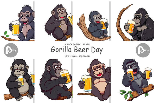 Digital Paper Gorilla Beer Day Digital Pattern artnoy 