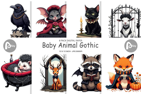 Digital Paper Gothic Baby Animals Digital Pattern artnoy 
