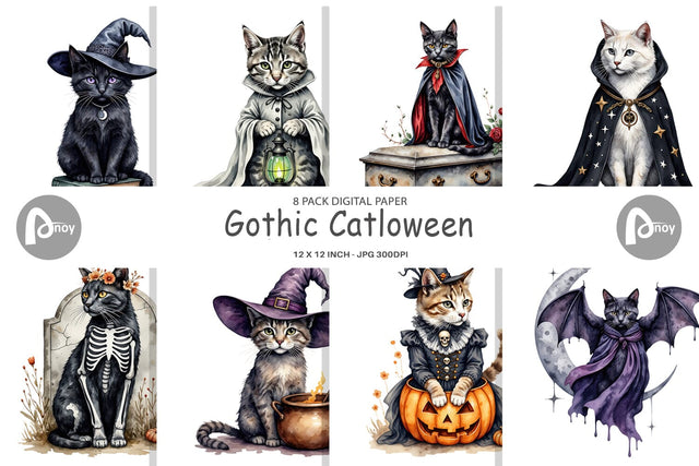 Digital Paper Gothic Catloween Digital Pattern artnoy 
