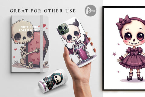 Digital Paper Gothic Cute Skeletons Digital Pattern artnoy 