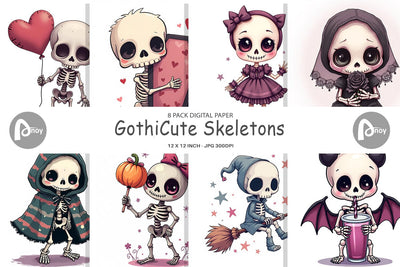Digital Paper Gothic Cute Skeletons Digital Pattern artnoy 