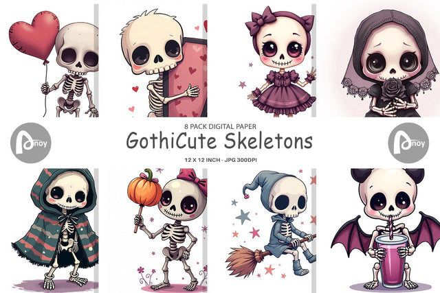 Digital Paper Gothic Cute Skeletons Digital Pattern artnoy 