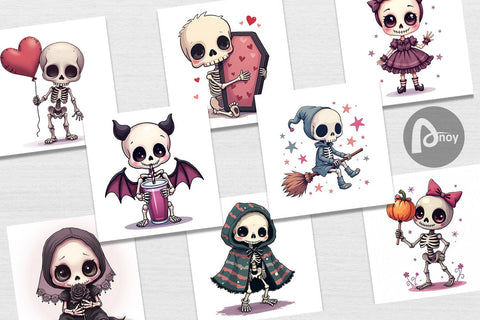 Digital Paper Gothic Cute Skeletons Digital Pattern artnoy 