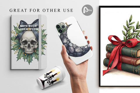 Digital Paper Gothic Elegance Watercolor Christmas Digital Pattern artnoy 