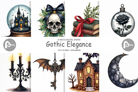 Digital Paper Gothic Elegance Watercolor Christmas Digital Pattern artnoy 