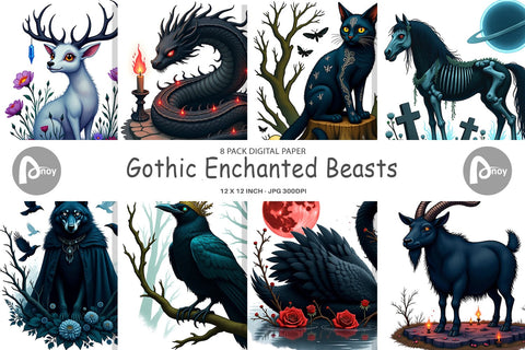 Digital Paper Gothic Enchanted Beasts Digital Pattern artnoy 