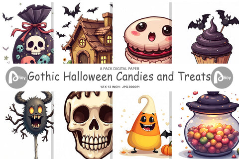 Digital Paper Gothic Halloween Candies and Treats Digital Pattern artnoy 