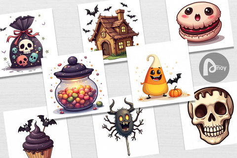 Digital Paper Gothic Halloween Candies and Treats Digital Pattern artnoy 