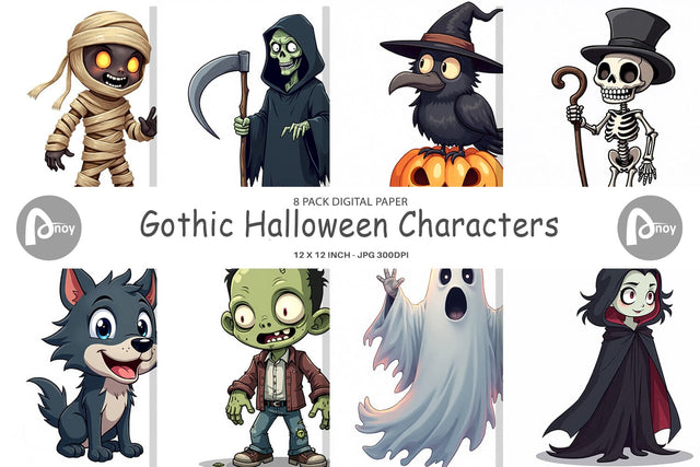 Digital Paper Gothic Halloween Characters Digital Pattern artnoy 
