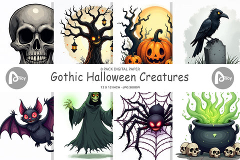 Digital Paper Gothic Halloween Creatures Digital Pattern artnoy 