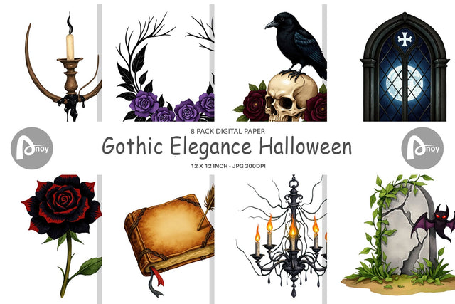 Digital Paper Gothic Halloween Elegance Digital Pattern artnoy 