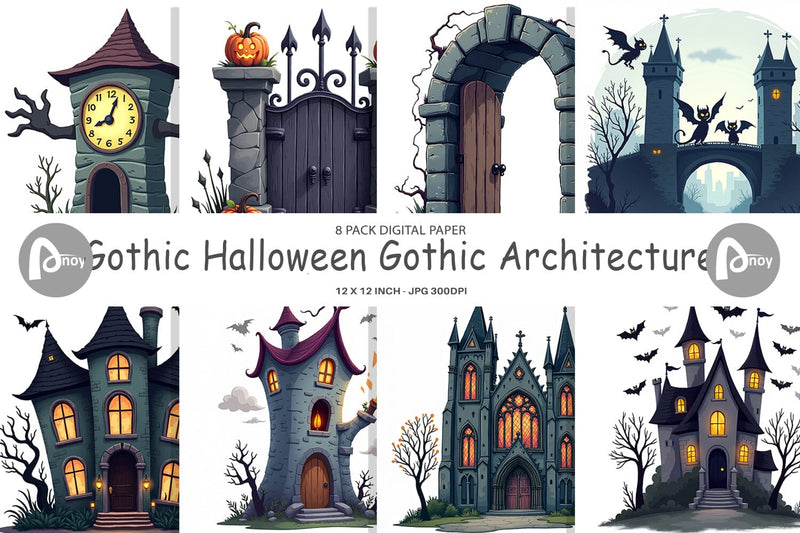 Digital Paper Gothic Halloween Gothic Architecture Digital Pattern artnoy 