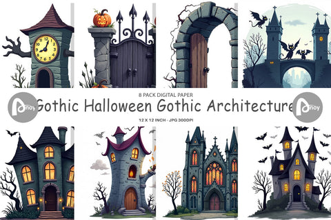 Digital Paper Gothic Halloween Gothic Architecture Digital Pattern artnoy 