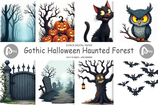 Digital Paper Gothic Halloween Haunted Forest Digital Pattern artnoy 