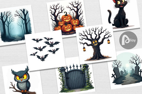 Digital Paper Gothic Halloween Haunted Forest Digital Pattern artnoy 