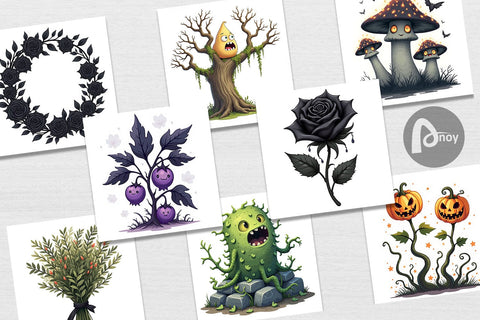 Digital Paper Gothic Halloween Plants and Herbs Digital Pattern artnoy 