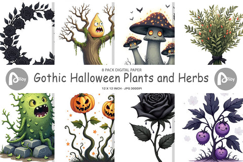 Digital Paper Gothic Halloween Plants and Herbs Digital Pattern artnoy 